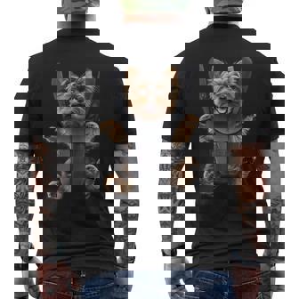 ベビーキャリア ヨーキーラバーズ 子犬 ポケット付き メンズTシャツ バックプリント - Kawaiitshirt