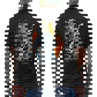 ベースギター 音楽 猫 ギターを弾く メンズTシャツ バックプリント - Kawaiitshirt