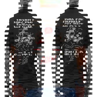 ホラー映画は怖がらない、小さな話をする、おもしろい不安 メンズTシャツ バックプリント - Kawaiitshirt