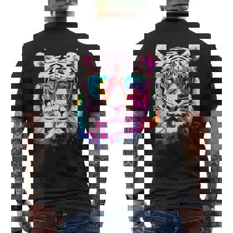 ホワイトタイガー サングラス カラフル アート 動物 虎 メンズTシャツ バックプリント - Kawaiitshirt