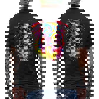 ボーダーコリー ポップアート レインボーカラー カラフル ボーダーコリー メンズTシャツ バックプリント - Kawaiitshirt
