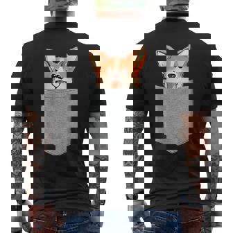 ポケットから覗く可愛いコーギーのデザイン メンズTシャツ バックプリント - Kawaiitshirt