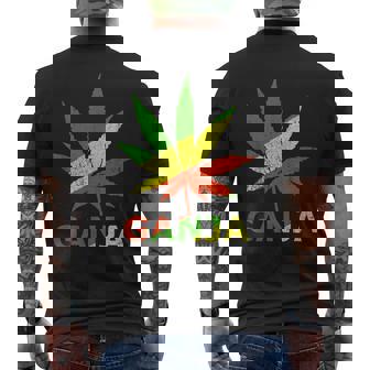 マリファナのガンジャ雑草の葉 ラスタカラー メンズTシャツ バックプリント - Kawaiitshirt