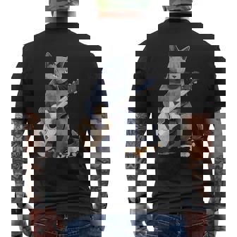 ミュージシャン ロシアンブルー猫 ギタリスト 猫とギター メンズTシャツ バックプリント - Kawaiitshirt