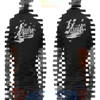 ミルウォーキー ウィスコンシン バーシティ スクリプト ヴィンテージ スポーツスタイル メンズTシャツ バックプリント - Kawaiitshirt