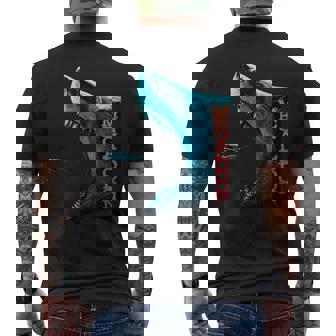 メガロドン モチーフ 原始のサメ サメ 鮫 略奪的な魚 背びれ メガロドン メンズTシャツ バックプリント - Kawaiitshirt