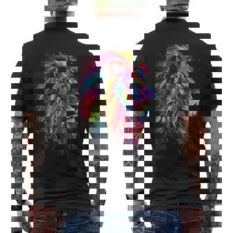 ライオンアート 抽象 カラフル 動物 グラフィック ライオン メンズTシャツ バックプリント - Kawaiitshirt