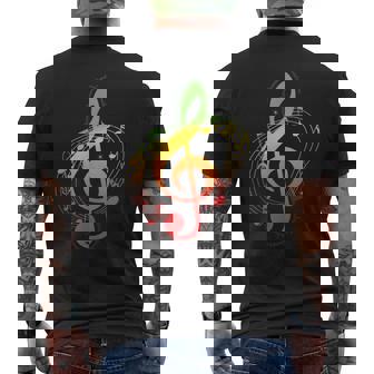ラスタカラー音符、ジャマイカ風音楽、レゲエ メンズTシャツ バックプリント - Kawaiitshirt