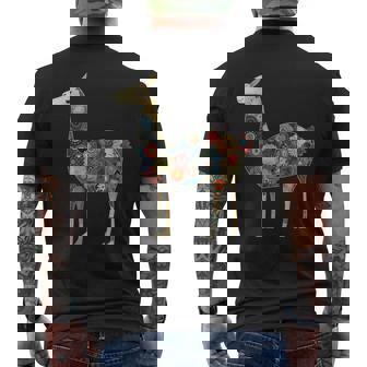 ラマ アルパカ フローラル カラフル 花 ペルーのお土産 メンズTシャツ バックプリント - Kawaiitshirt