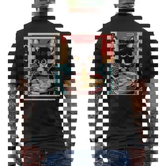 ラーメンと黒猫 和風ビンテージ メンズTシャツ バックプリント - Kawaiitshirt