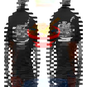 ラーメンを食べる三匹のかわいいカエルのお揃い アニメ恋人 食通 メンズTシャツ バックプリント - Kawaiitshirt