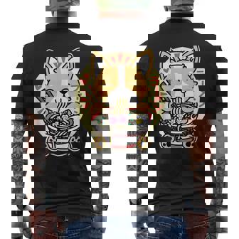 ラーメンを食べる犬 メンズTシャツ バックプリント - Kawaiitshirt