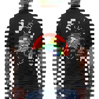 レインボーカラー ホワイト ハート ハート 雨 虹 旗 メンズTシャツ バックプリント - Kawaiitshirt