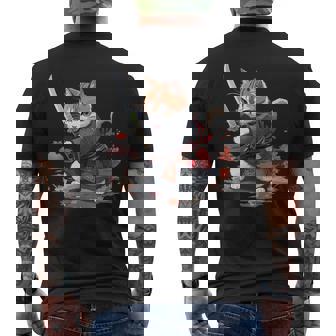 レトロな日本の侍猫グラフィック 猫愛好家 メンズTシャツ バックプリント - Kawaiitshirt