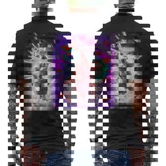 レーザーアイズスペースキャットライディングナマケモノ、ラマ-レインボー メンズTシャツ バックプリント - Kawaiitshirt