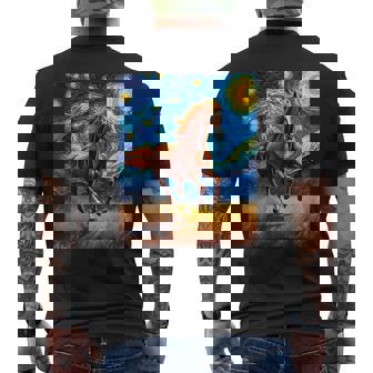 ヴァンゴッホの星空の夜ワイルドホースマスタングアニマル愛好家 メンズTシャツ バックプリント - Kawaiitshirt