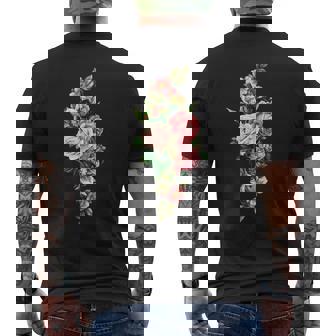 ヴィンテージ フローラル ボタニカル ピンク レッド ホワイト ローズ メンズTシャツ バックプリント - Kawaiitshirt