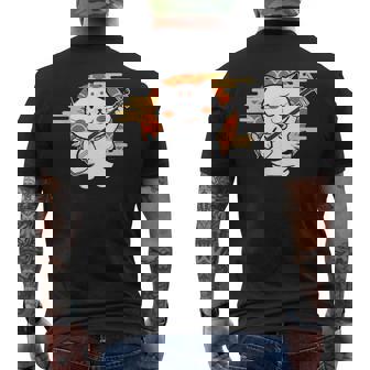 三味線で遊ぶ猫 メンズTシャツ バックプリント - Kawaiitshirt