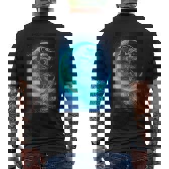 三日月のドラゴン ブルーギャラクシー天文学 アート メンズTシャツ バックプリント - Kawaiitshirt