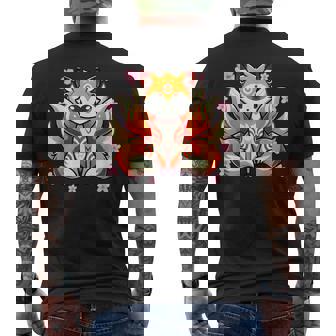 九尾 狐 きつね 日本の桜 メンズTシャツ バックプリント - Kawaiitshirt