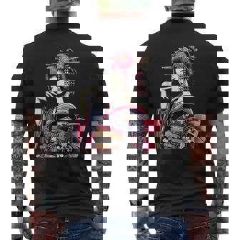 伝統的な着物のエレガントな日本の芸者のイラスト メンズTシャツ バックプリント - Kawaiitshirt