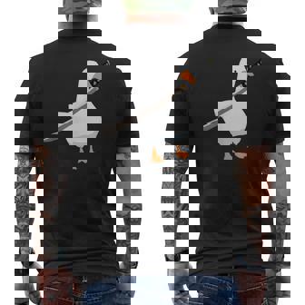 刀を持ったアヒルと剣を持つアヒル 刀包丁 ガチョウ メンズTシャツ バックプリント - Kawaiitshirt