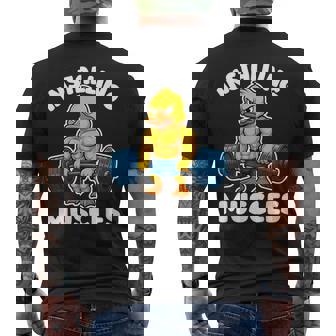 取り付け 筋肉 アヒル ウェイトリフティング フィットネス ジム 男の子 男性 メンズTシャツ バックプリント - Kawaiitshirt