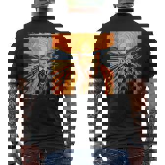 叫ぶ猫、エドヴァルド・ムンク風、面白い猫 メンズTシャツ バックプリント - Kawaiitshirt