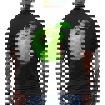 噛まれた青リンゴのイラスト メンズTシャツ バックプリント - Kawaiitshirt