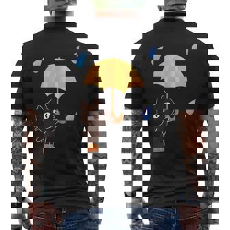 大人かわいい絵本の猫 雨の日 メンズTシャツ バックプリント - Kawaiitshirt