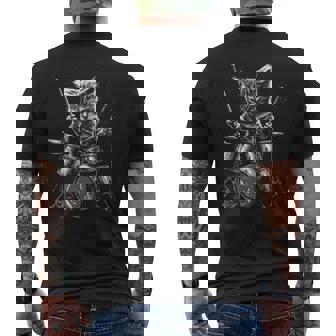 子猫ロックバンド ドラマー 猫 ドラム メンズTシャツ バックプリント - Kawaiitshirt