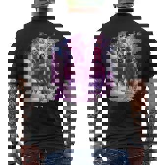 宇宙で虹色のラマに乗る子猫 メンズTシャツ バックプリント - Kawaiitshirt