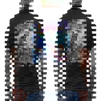 宇宙猫 乗馬サメ ギャラクシー レインボーキャット オンシャークス メンズTシャツ バックプリント - Kawaiitshirt