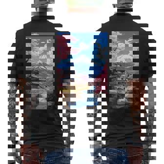 寺と富士山のある日本の風景 メンズTシャツ バックプリント - Kawaiitshirt