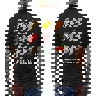 寿司 なしの人生なし たまご サーモン まぐろ ホタテ いくら メンズTシャツ バックプリント - Kawaiitshirt