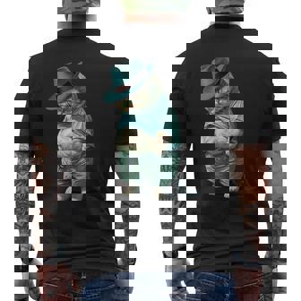 帽子をかぶった面白い太った猫 Ia アート デザイン太った子猫猫愛好家 メンズTシャツ バックプリント - Kawaiitshirt