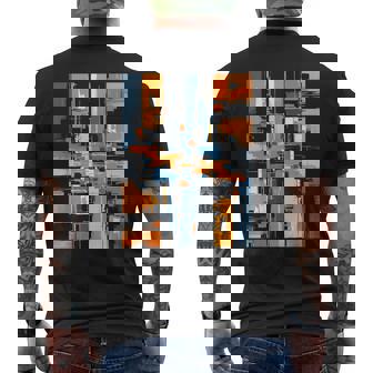 抽象幾何アート オレンジ青 モダン Abstract Geometric Composition メンズTシャツ バックプリント - Kawaiitshirt