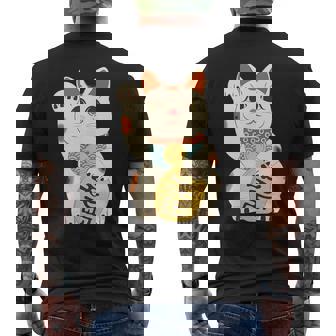 招き猫 日本の招き猫まねき猫日本の幸運猫 メンズTシャツ バックプリント - Kawaiitshirt