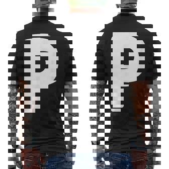 文字p 大文字 アルファベット モノグラム イニシャル メンズTシャツ バックプリント - Kawaiitshirt