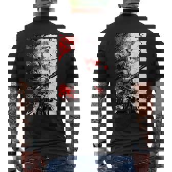 日本のクモユリ 侍 猫 グランジ 浮世絵 アニメアート メンズTシャツ バックプリント - Kawaiitshirt