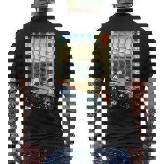 日本のヴィンテージアート 日本美術 浮世絵 日本の 多色刷 木版画 ネコ 猫 富士山 歌川 広重 メンズTシャツ バックプリント - Kawaiitshirt