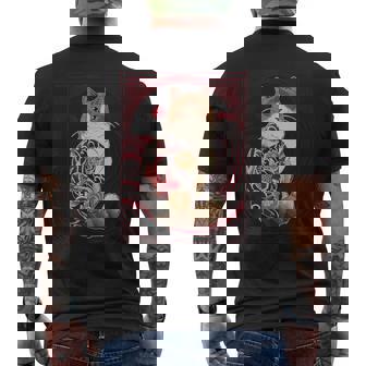 日本の鯉タトゥー猫アート美的ヴィンテージライジングサン メンズTシャツ バックプリント - Kawaiitshirt