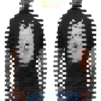 日本スピッツ 犬 モチーフ ペットアート 青い目 日本スピッツ メンズTシャツ バックプリント - Kawaiitshirt