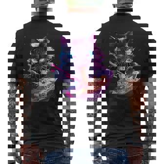 日本美術 ラーメン 猫 忍者 シンセウェーブ スタイル サムライキャット メンズTシャツ バックプリント - Kawaiitshirt