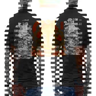 日本美術 ラーメン 猫 忍者 浮世絵 アニメ風 侍猫 メンズTシャツ バックプリント - Kawaiitshirt