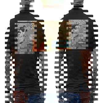 日本美術 桜猫と寿司 メンズTシャツ バックプリント - Kawaiitshirt