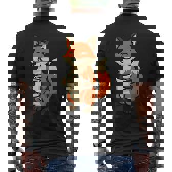 朝のコーヒーを楽しむ居心地の良いキツネ。 メンズTシャツ バックプリント - Kawaiitshirt