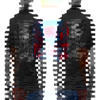 東京の街並み 日本の夜景 ライト付き ヴェイパーウェーブ メンズTシャツ バックプリント - Kawaiitshirt