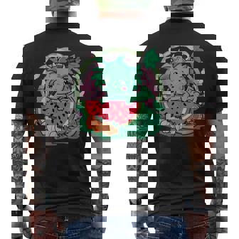 桃とスイカの漫画かわいいドラゴン メンズTシャツ バックプリント - Kawaiitshirt