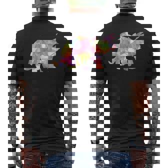 水彩爬虫類トリケラトプス古生物学恐竜 メンズTシャツ バックプリント - Kawaiitshirt